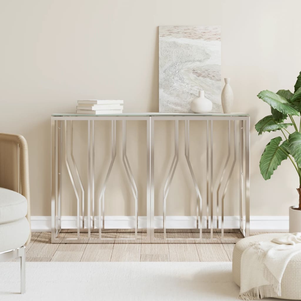 Table console argenté 110x30x70 cm acier inoxydable et verre - XIOS