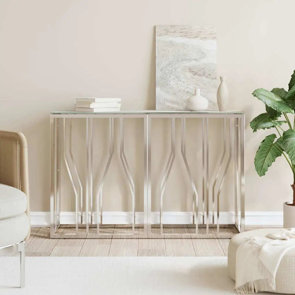 Table console argenté 110x30x70 cm acier inoxydable et verre - XIOS