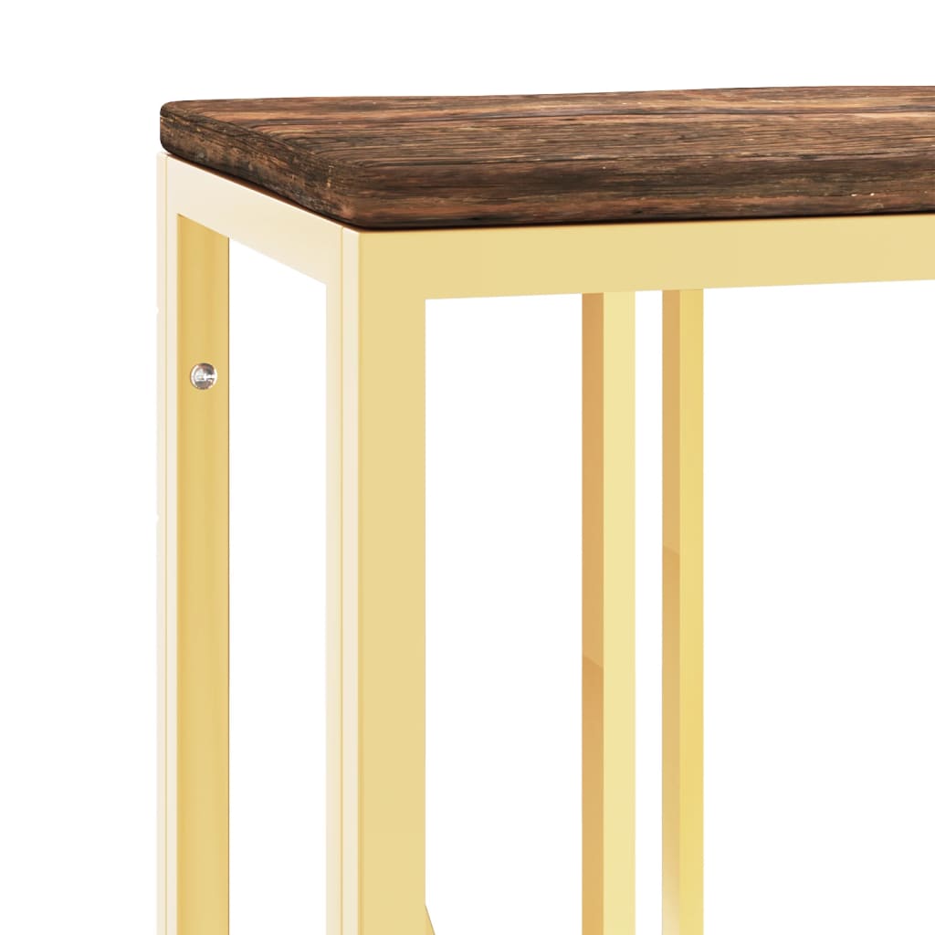 Table console doré acier inoxydable et bois massif récupération - XIOS