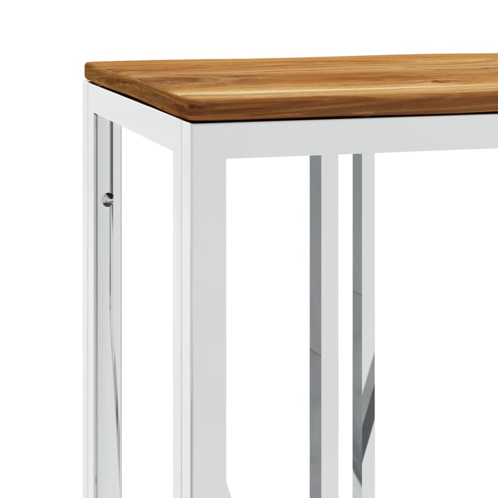 Table console argenté acier inoxydable et bois massif d'acacia - XIOS