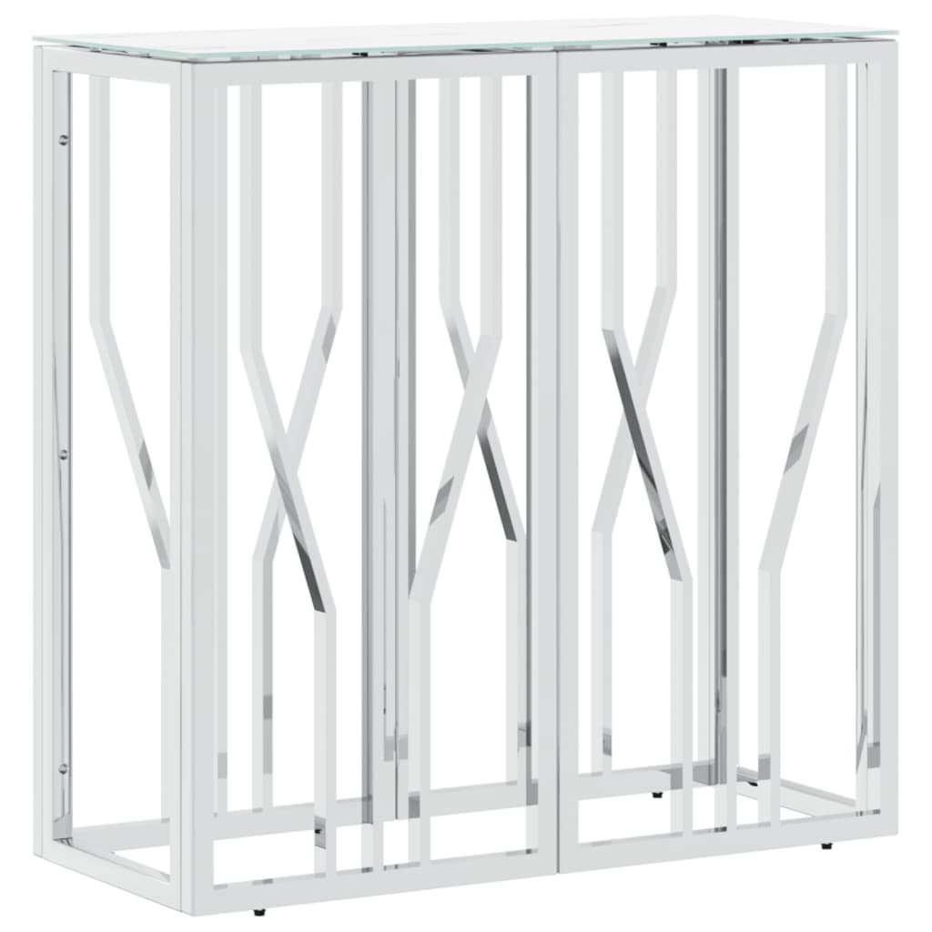 Table console argenté 70x30x70 cm acier inoxydable et verre - XIOS