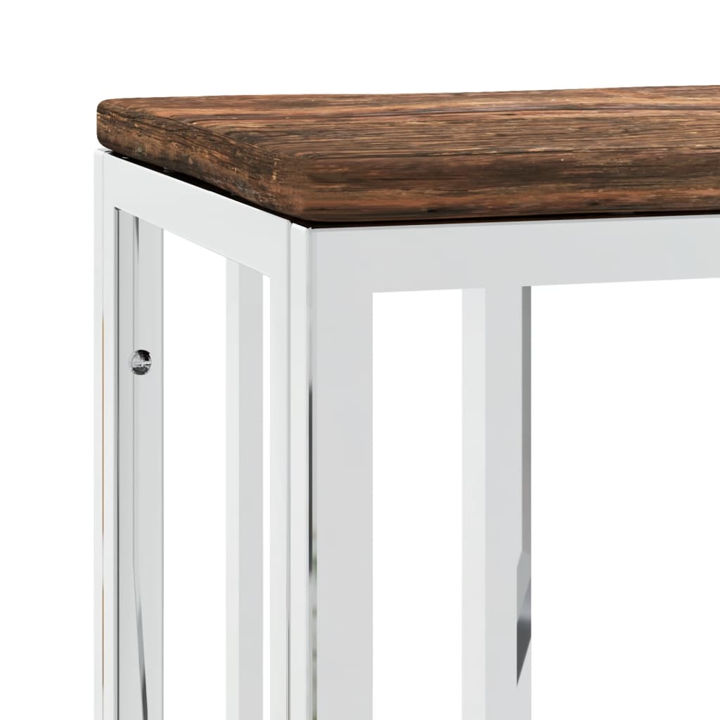 Table console argenté acier inoxydable/bois massif récupération - XIOS