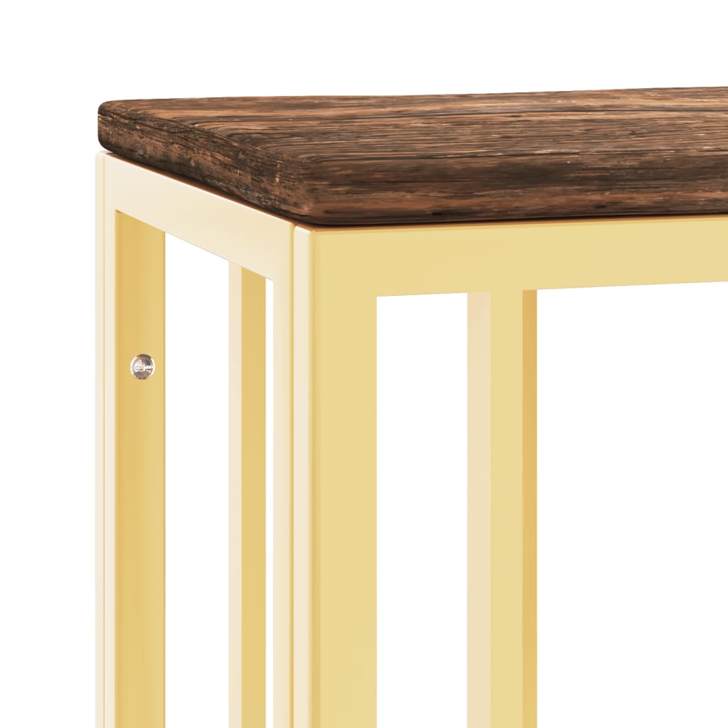 Table console doré acier inoxydable et bois massif récupération - XIOS