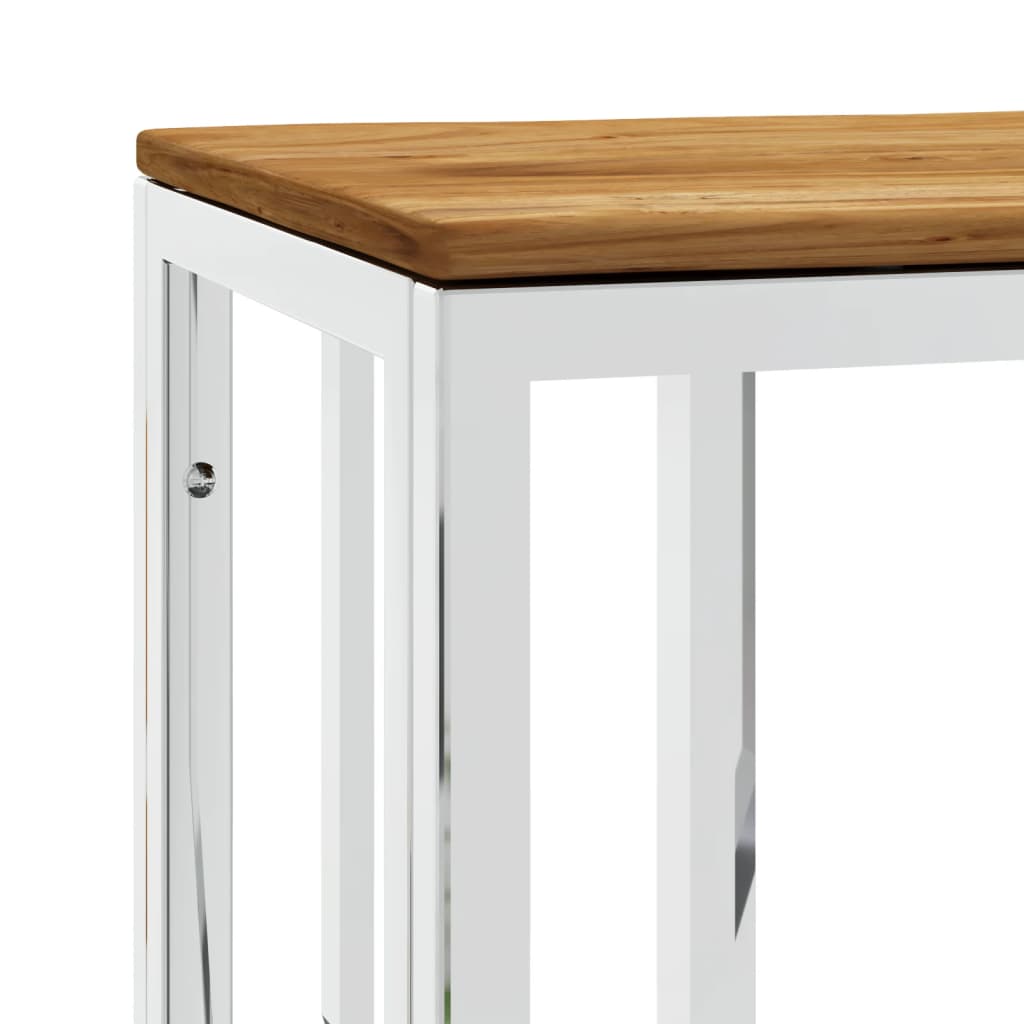 Table console argenté acier inoxydable et bois massif d'acacia - XIOS