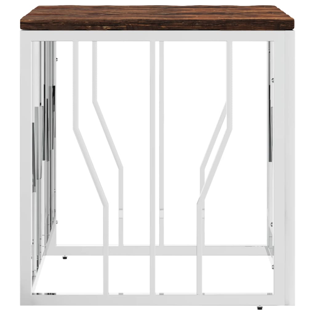 Table basse argenté acier inoxydable/bois massif récupération - XIOS