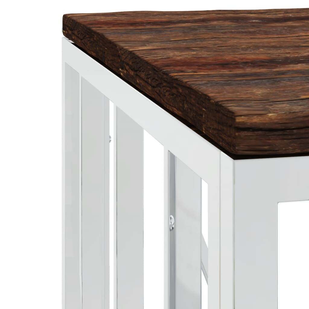 Table basse argenté acier inoxydable/bois massif récupération - XIOS