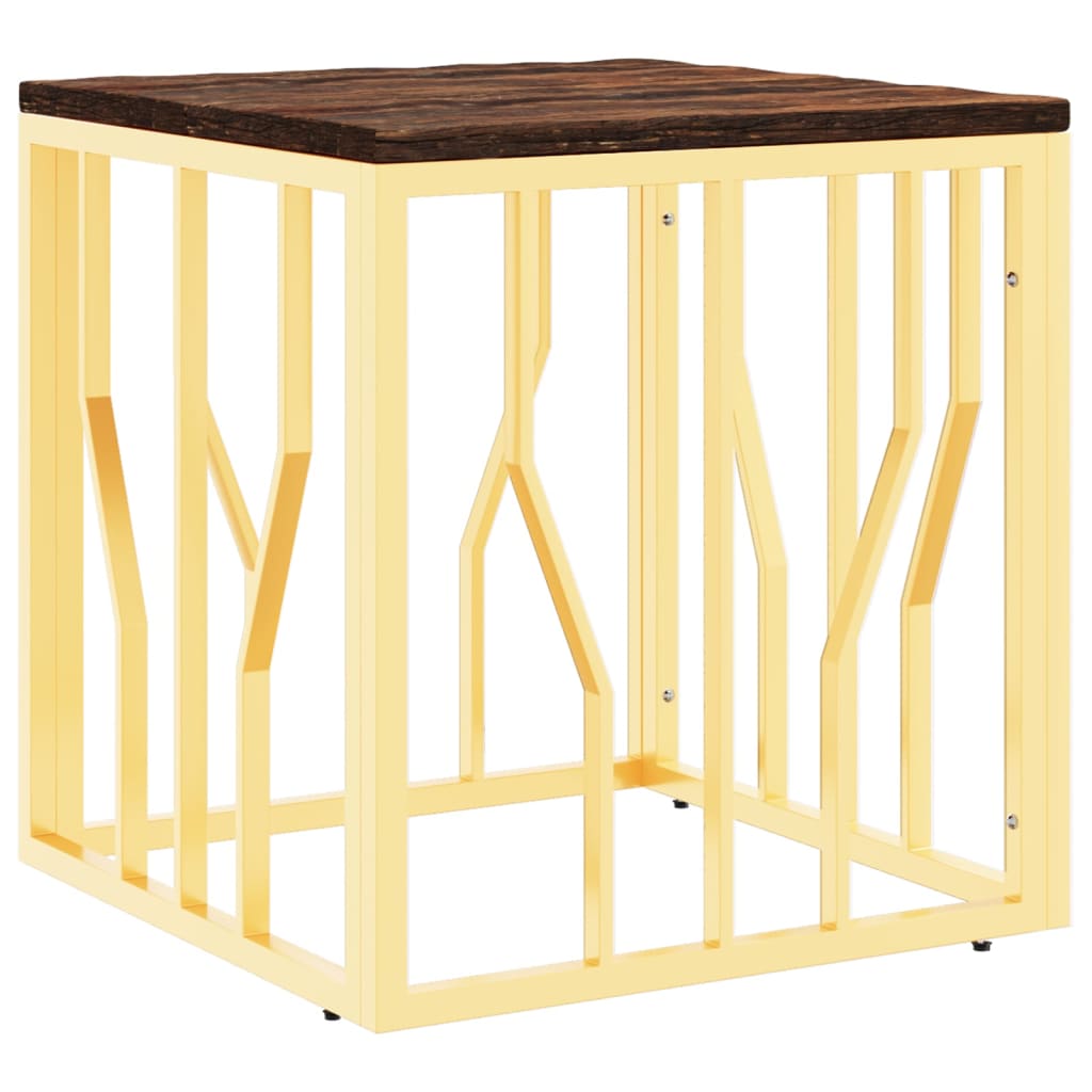 Table basse doré acier inoxydable et bois massif récupération - XIOS