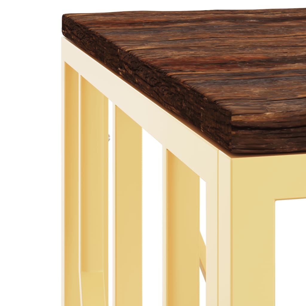Table basse doré acier inoxydable et bois massif récupération - XIOS