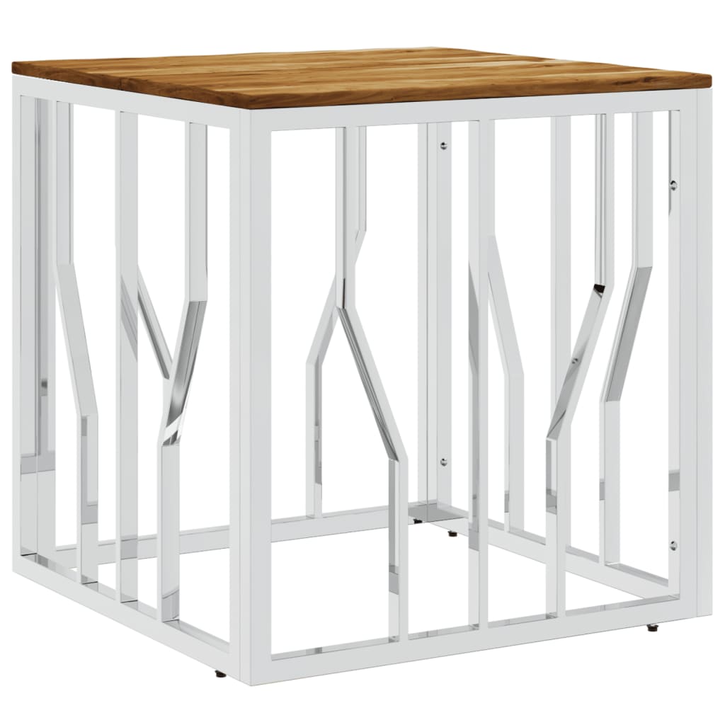 Table basse argenté acier inoxydable et bois massif d'acacia - XIOS