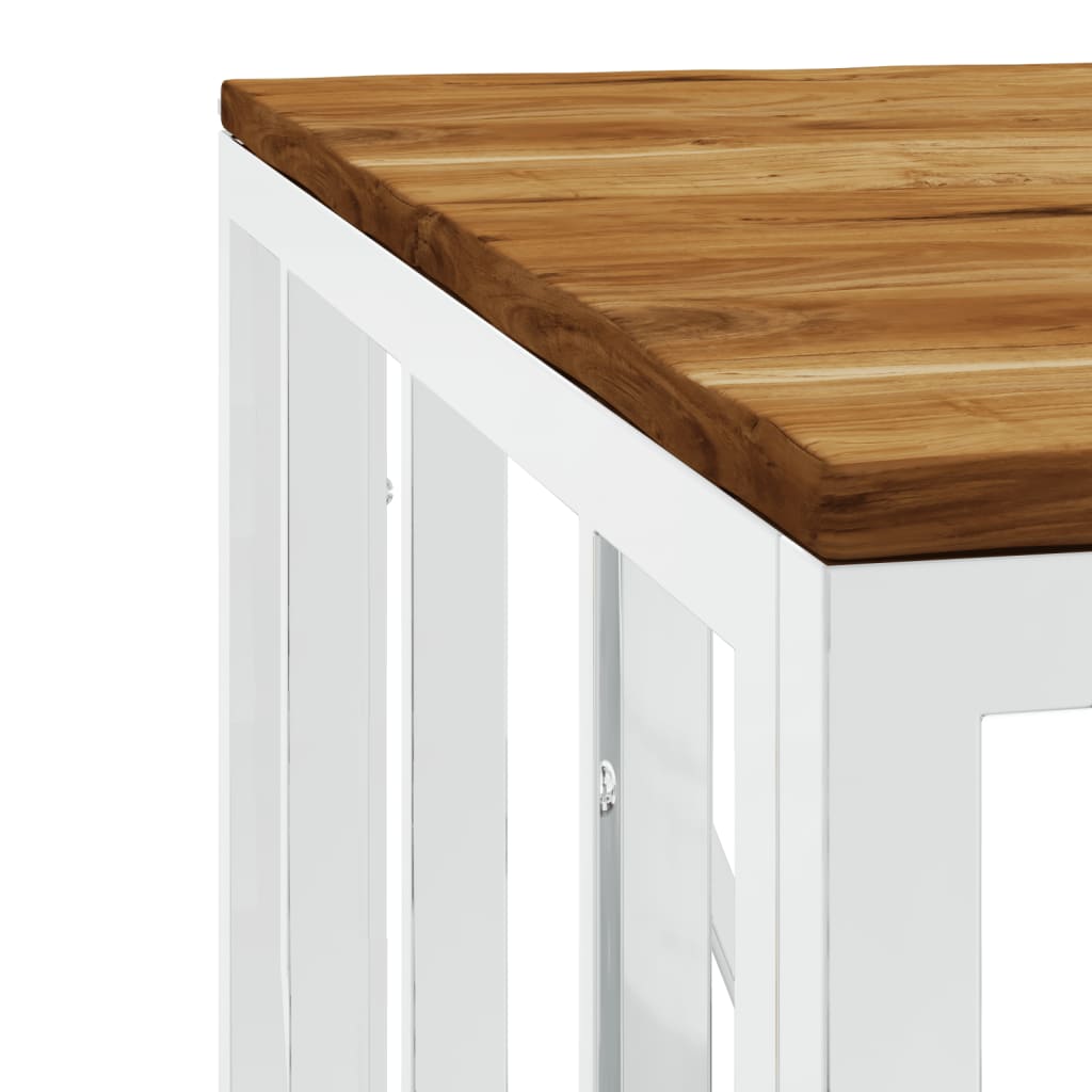 Table basse argenté acier inoxydable et bois massif d'acacia - XIOS