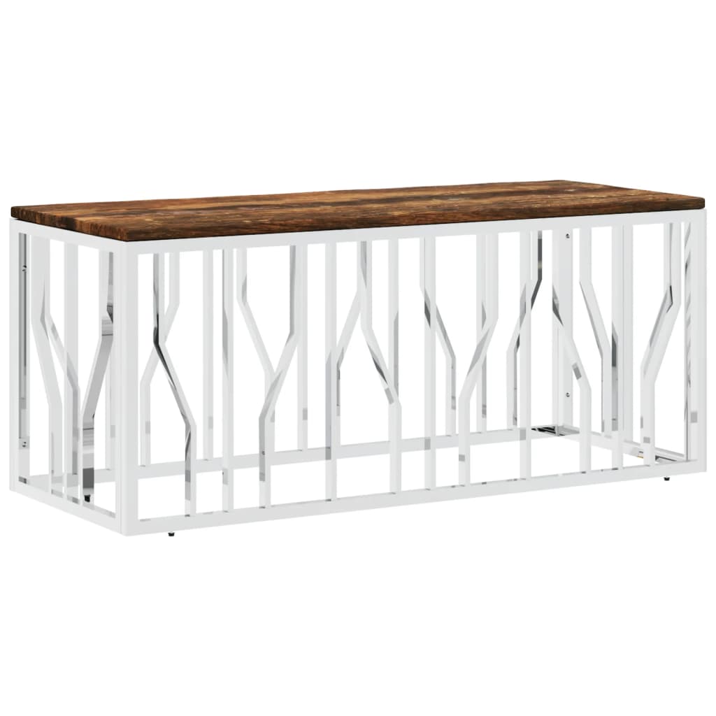 Table basse acier inoxydable et bois massif de récupération - XIOS