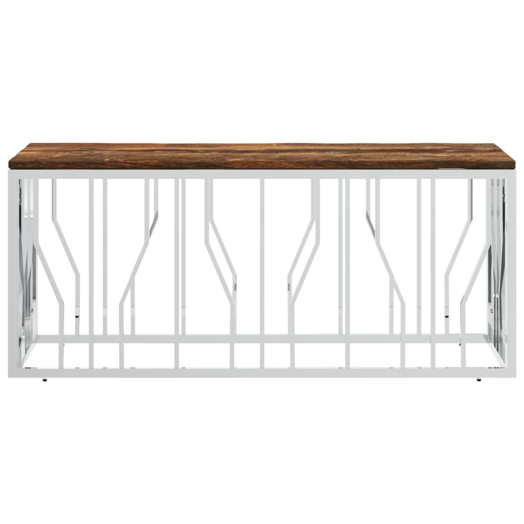 Table basse acier inoxydable et bois massif de récupération - XIOS