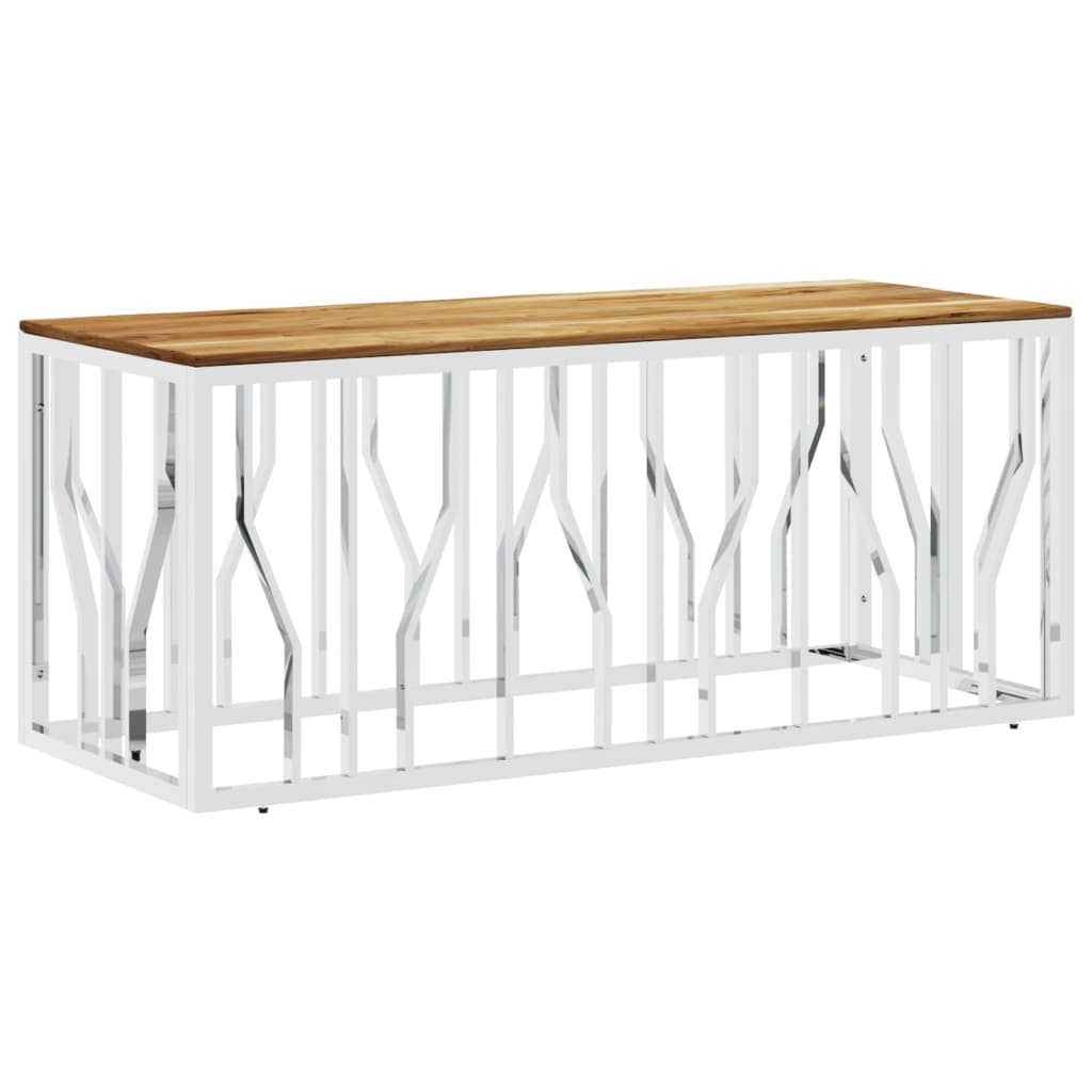 Table basse argenté acier inoxydable et bois massif d'acacia - XIOS