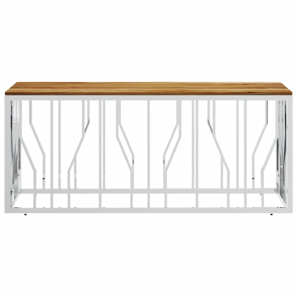 Table basse argenté acier inoxydable et bois massif d'acacia - XIOS