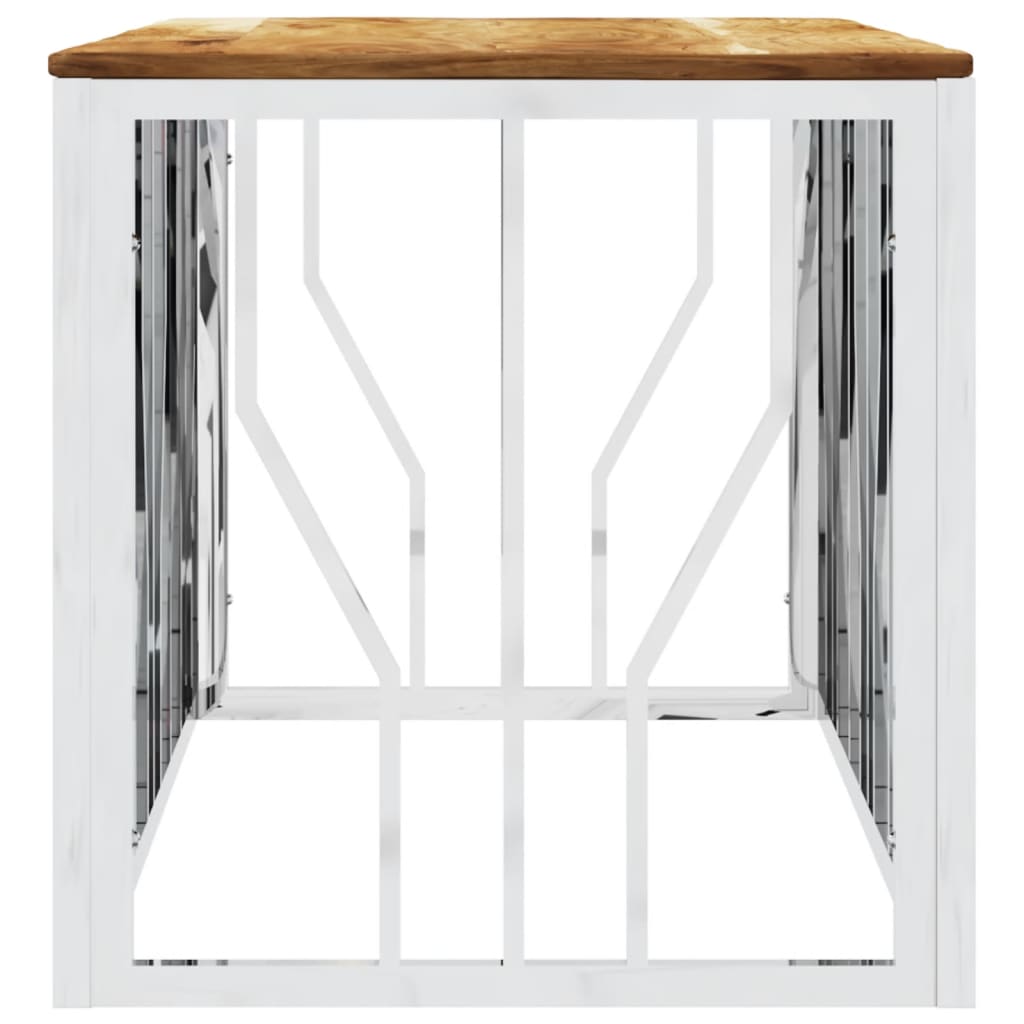 Table basse argenté acier inoxydable et bois massif d'acacia - XIOS