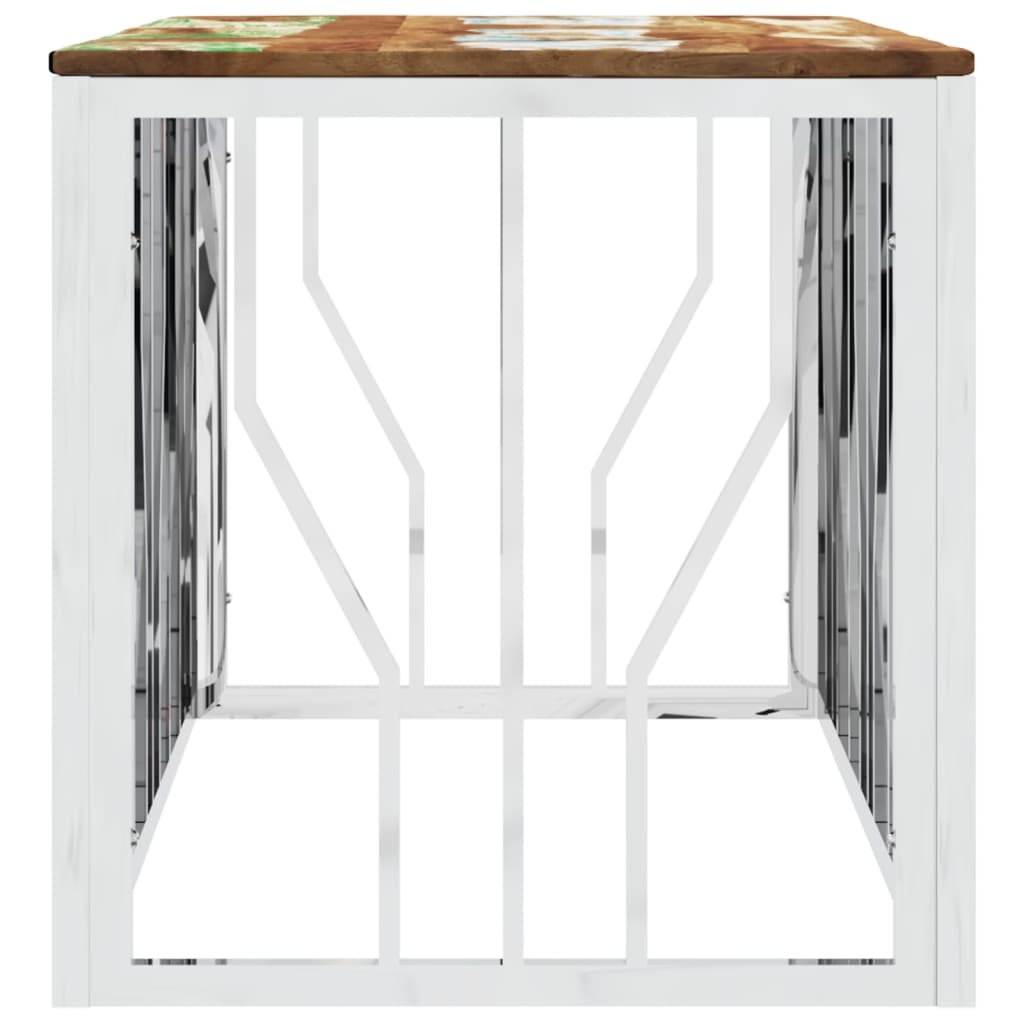 Table basse argenté acier inoxydable/bois massif récupération - XIOS