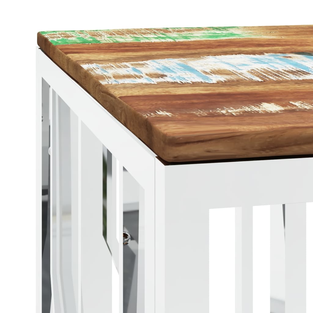 Table basse argenté acier inoxydable/bois massif récupération - XIOS