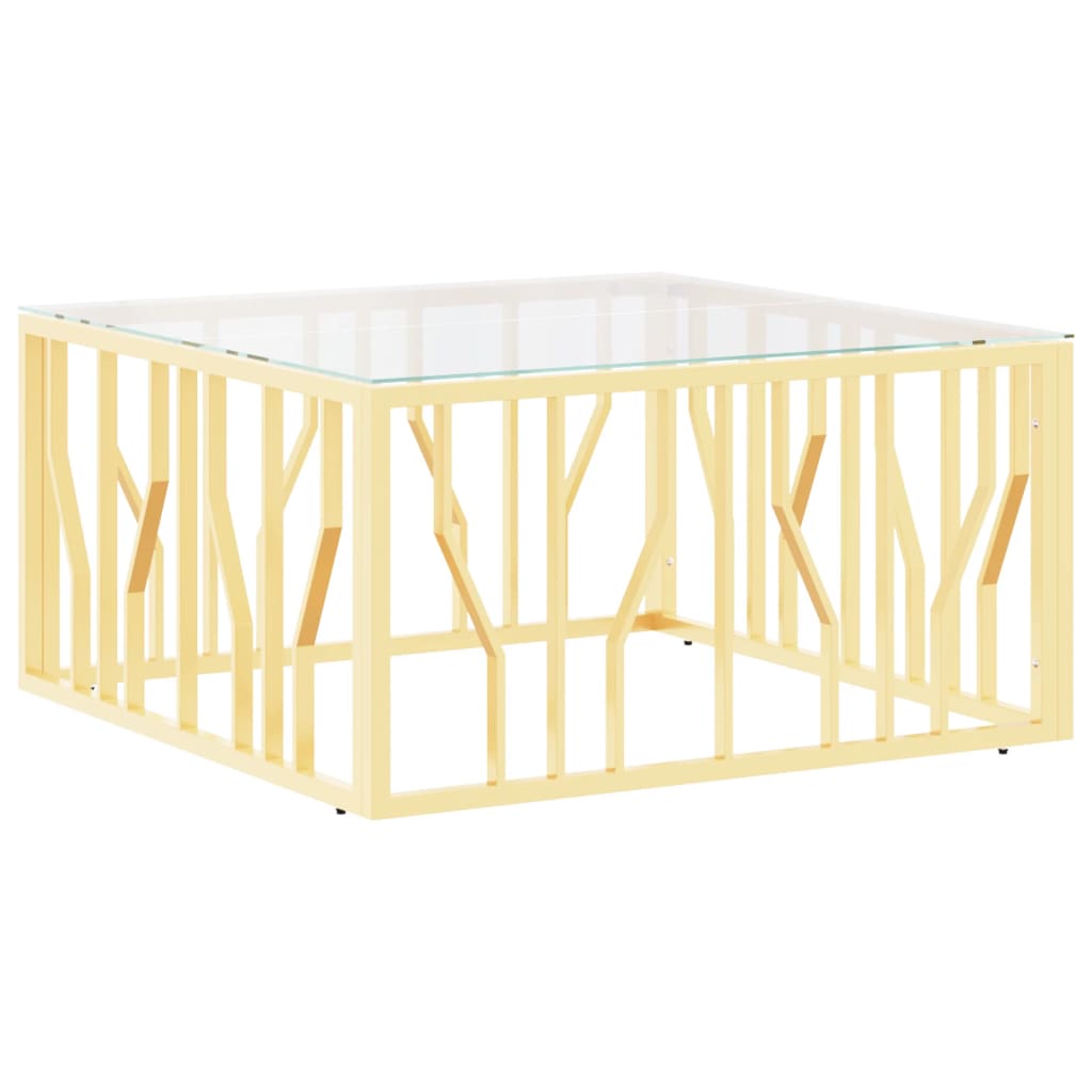 Table basse doré 80x80x40 cm acier inoxydable et verre - XIOS