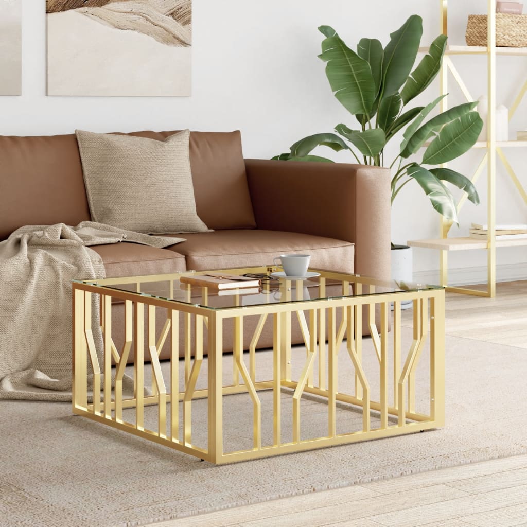 Table basse doré 80x80x40 cm acier inoxydable et verre - XIOS