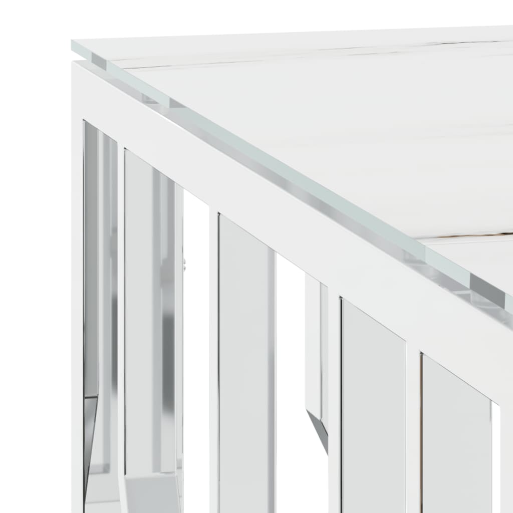Table basse argenté 80x80x40 cm acier inoxydable et verre - XIOS