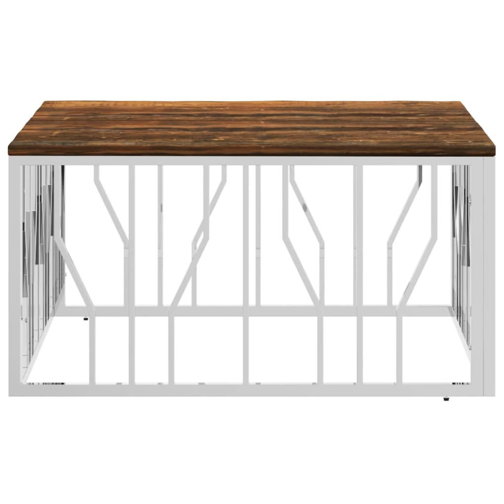 Table basse argenté acier inoxydable/bois massif récupération - XIOS