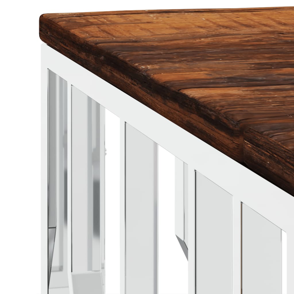 Table basse argenté acier inoxydable/bois massif récupération - XIOS