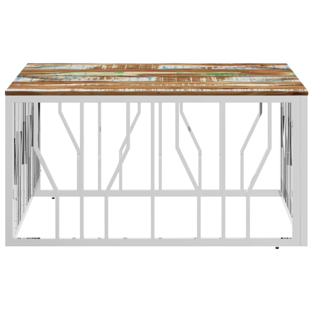 Table basse argenté acier inoxydable/bois massif récupération - XIOS