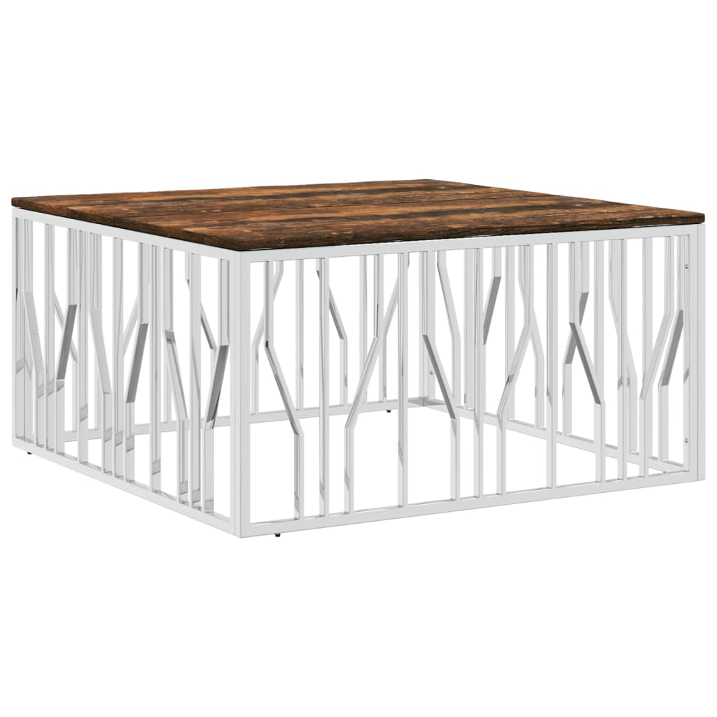 Table basse argenté acier inoxydable/bois massif récupération - XIOS