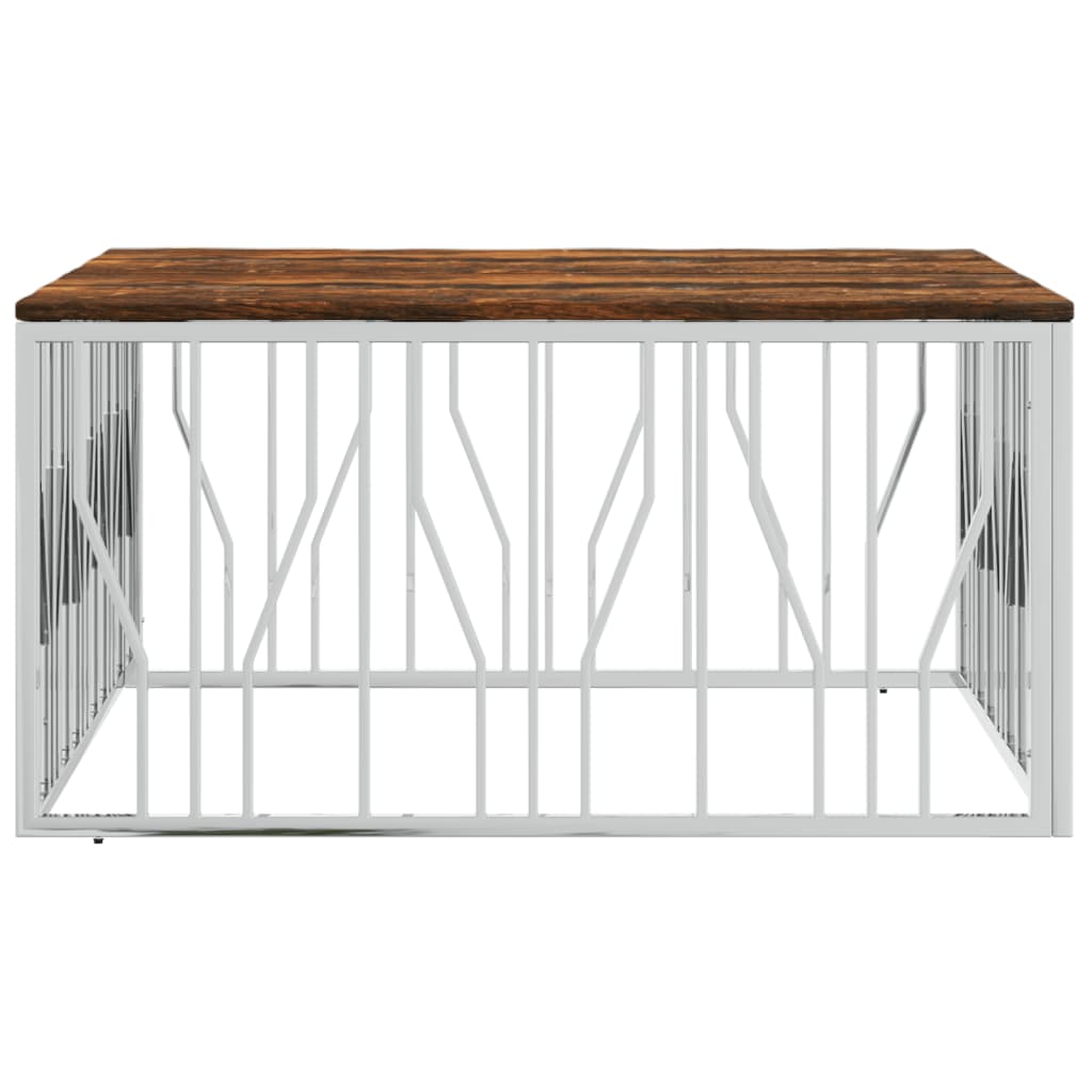 Table basse argenté acier inoxydable/bois massif récupération - XIOS