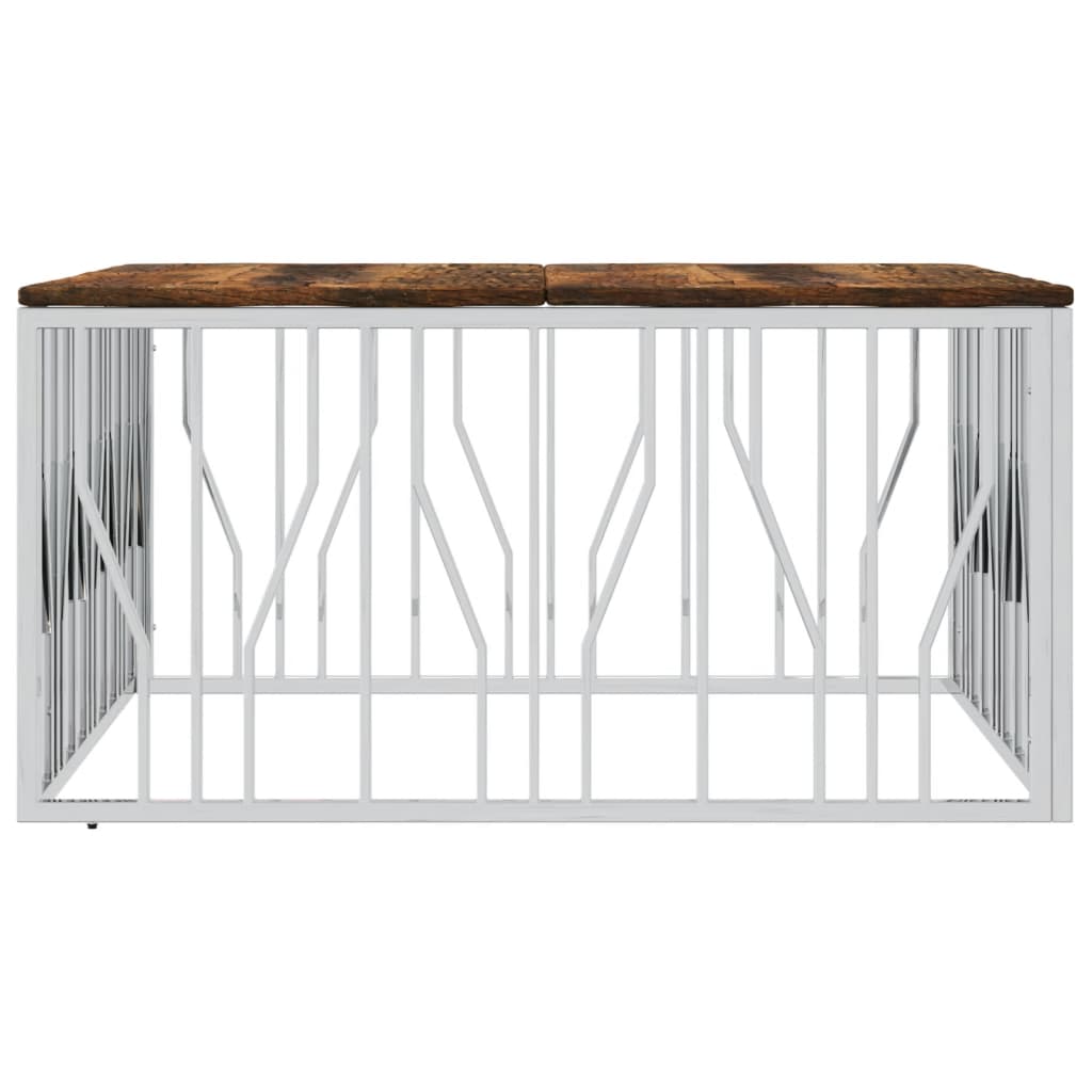 Table basse argenté acier inoxydable/bois massif récupération - XIOS