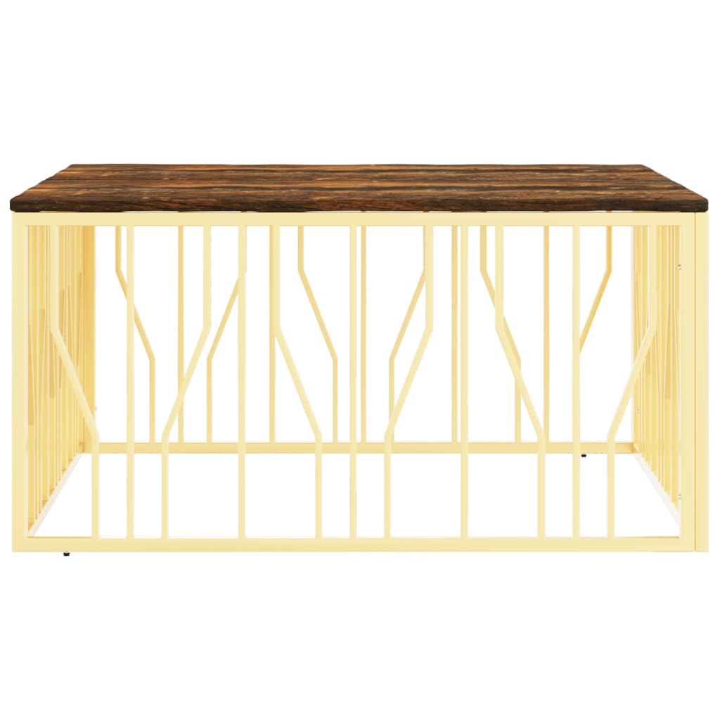 Table basse doré acier inoxydable et bois massif récupération - XIOS