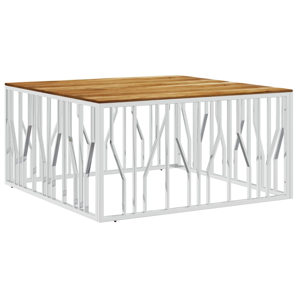 Table basse argenté acier inoxydable et bois massif d'acacia - XIOS