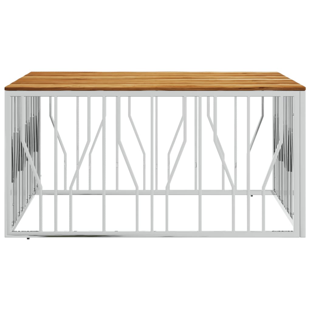 Table basse argenté acier inoxydable et bois massif d'acacia - XIOS