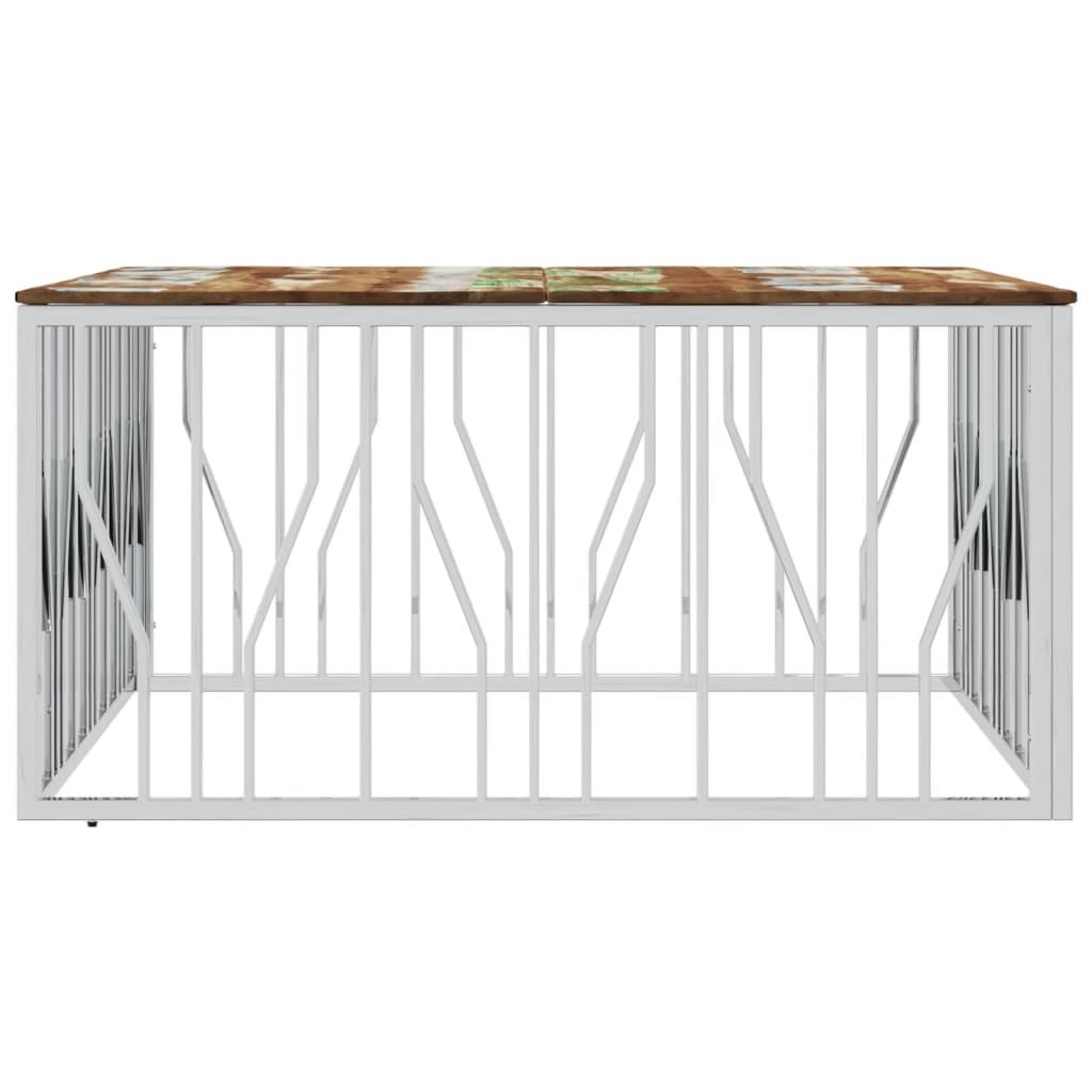 Table basse argenté acier inoxydable/bois massif récupération - XIOS