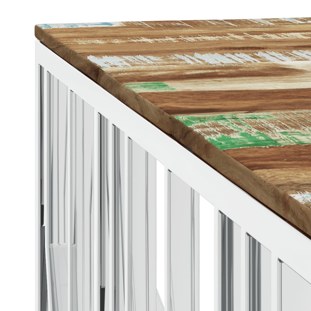 Table basse argenté acier inoxydable/bois massif récupération - XIOS