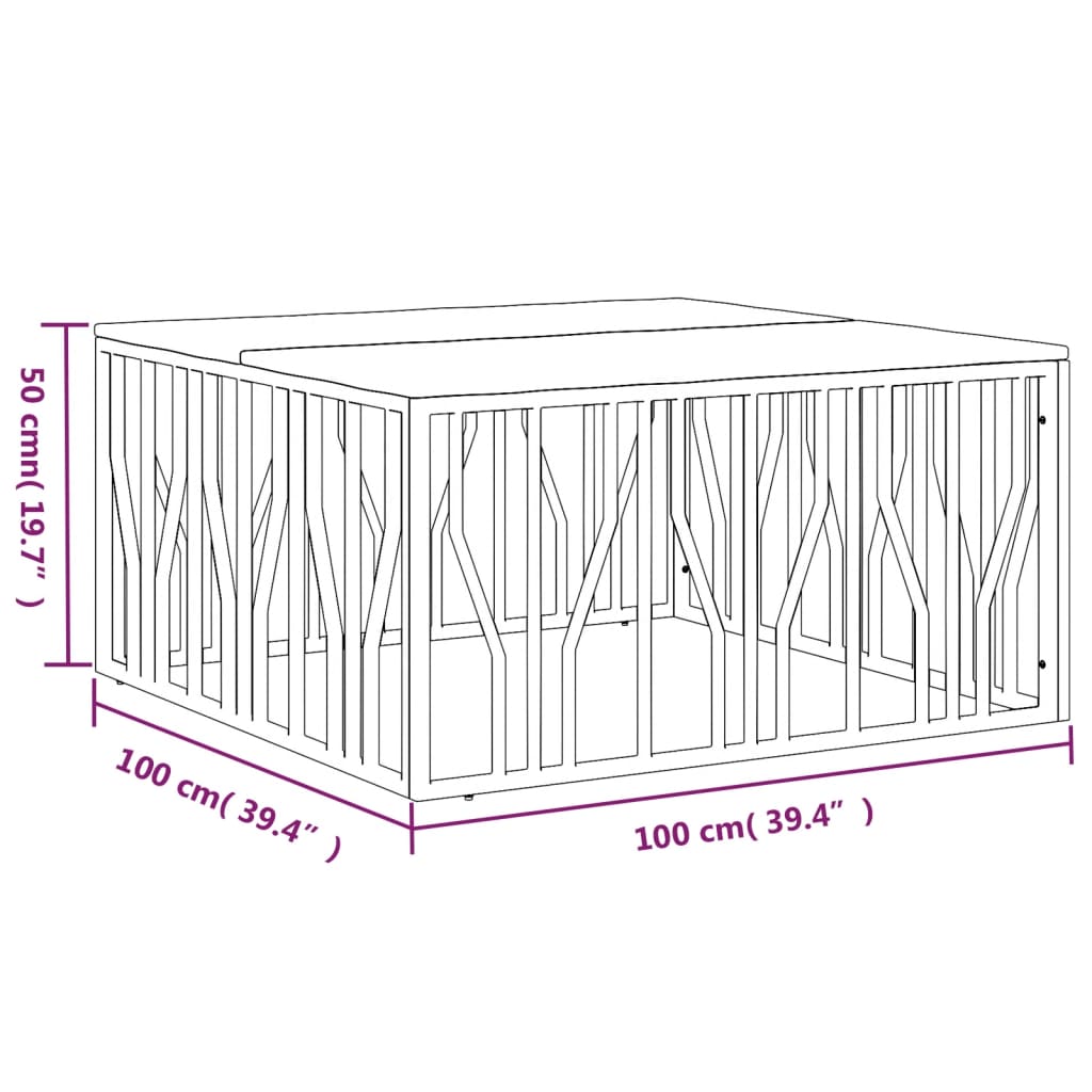 Table basse argenté acier inoxydable/bois massif récupération - XIOS