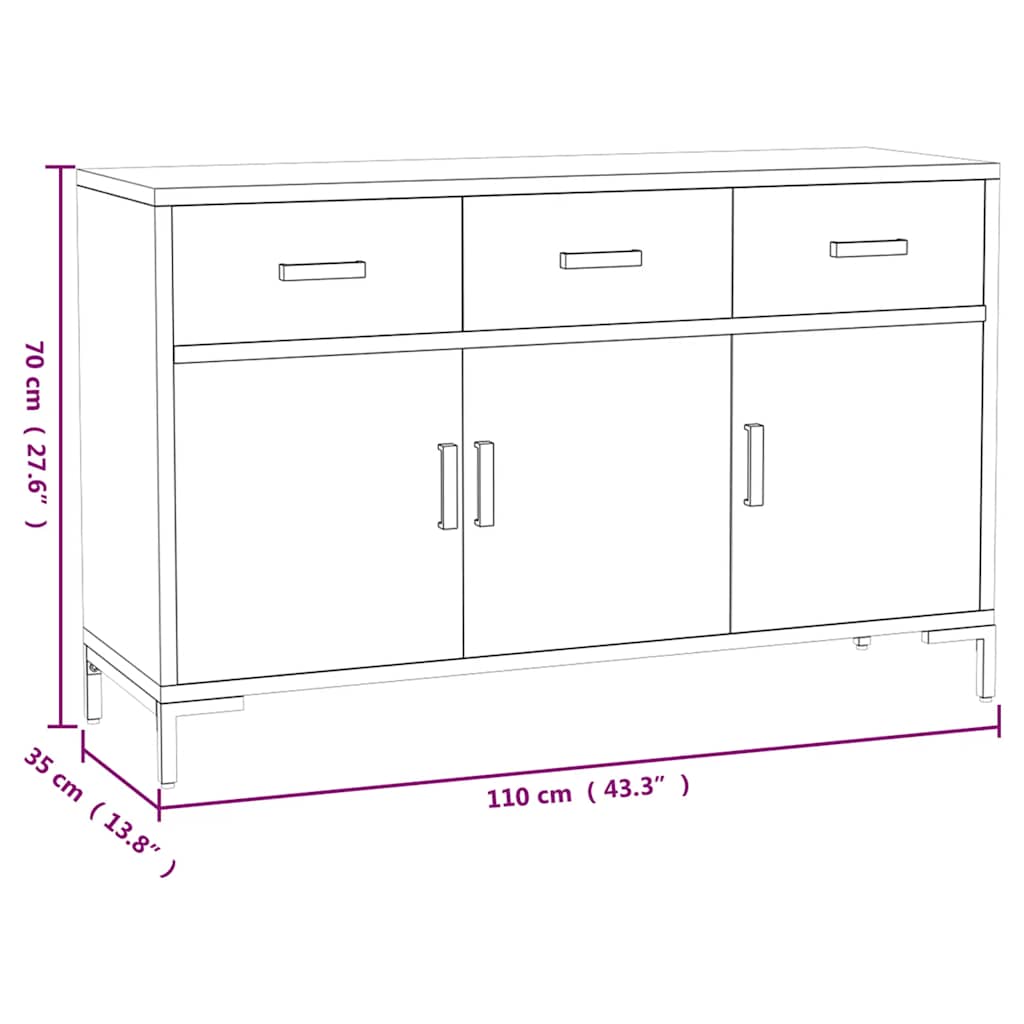 Buffet Marron 110x35x70 cm Bois de pin massif - XIOS