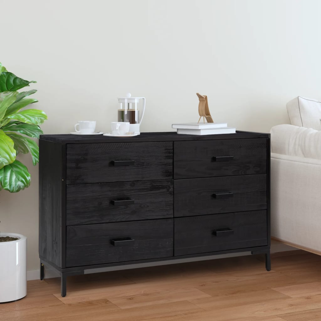 Buffet Noir 110x35x70 cm Bois de pin massif - XIOS
