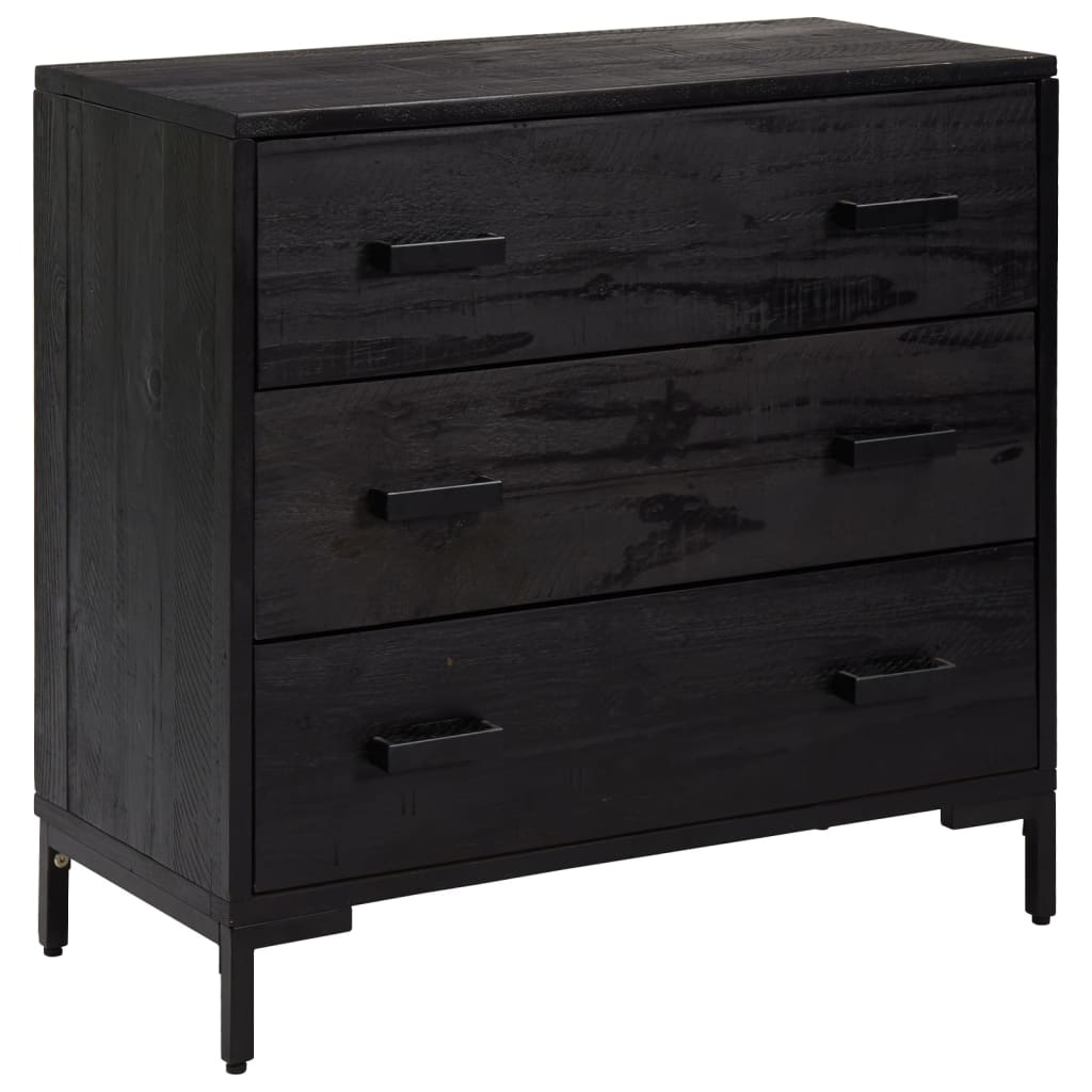 Commode Noir 75x35x70 cm Bois de pin massif - XIOS