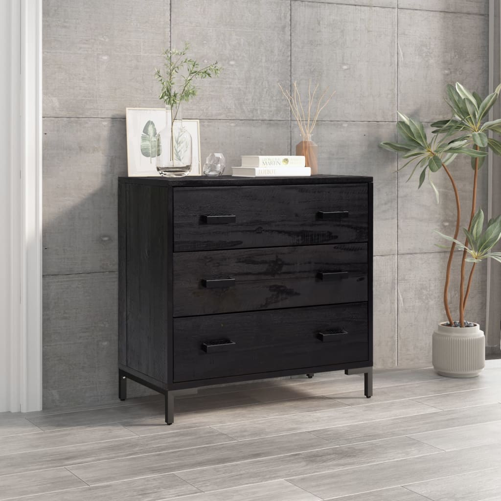 Commode Noir 75x35x70 cm Bois de pin massif - XIOS