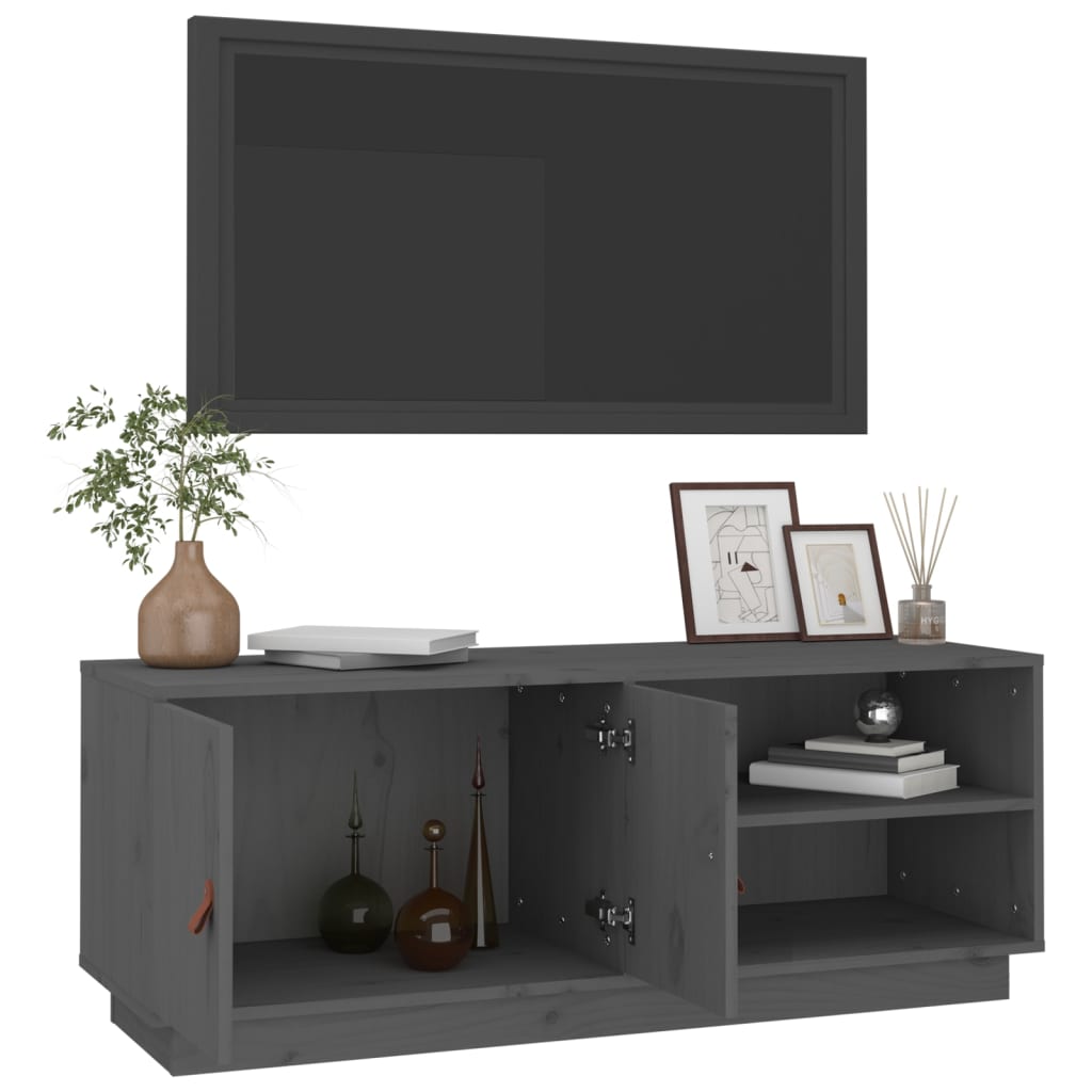 Meuble TV Gris 105x34x40 cm Bois de pin massif - XIOS