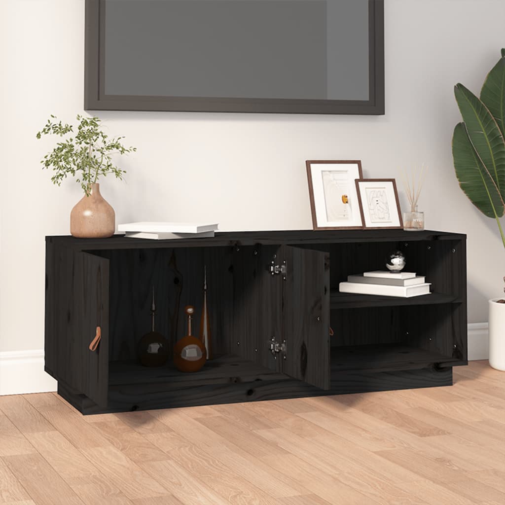 Meuble TV Noir 105x34x40 cm Bois de pin massif - XIOS