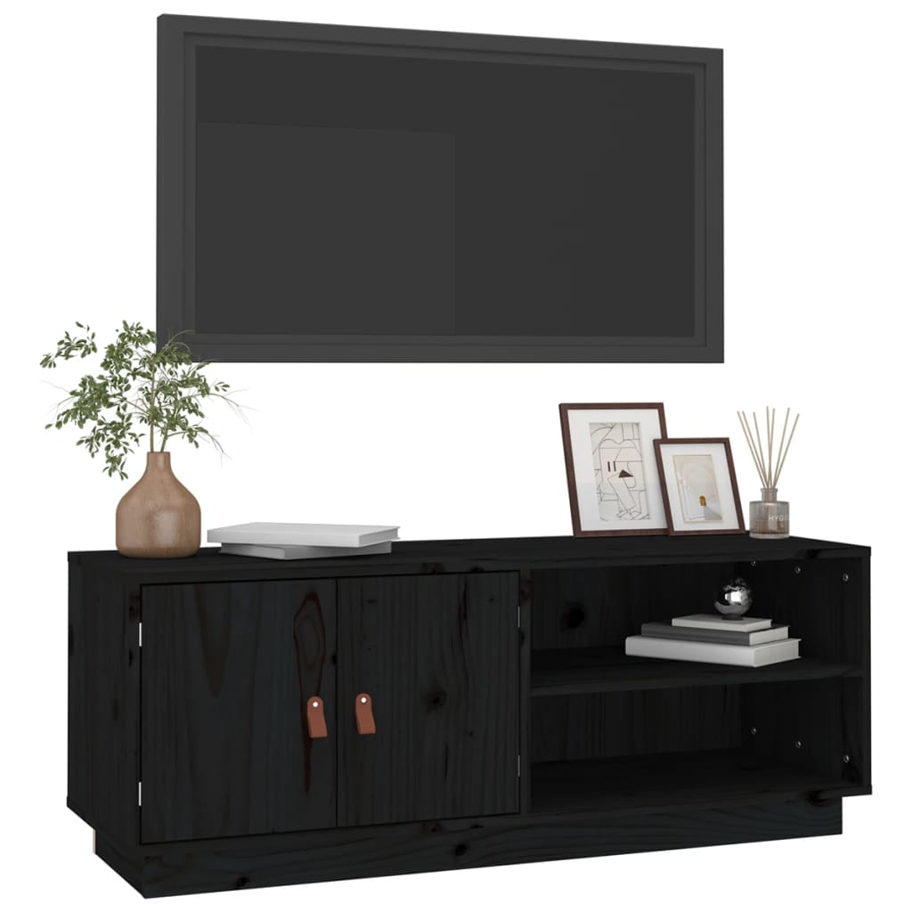 Meuble TV Noir 105x34x40 cm Bois de pin massif - XIOS