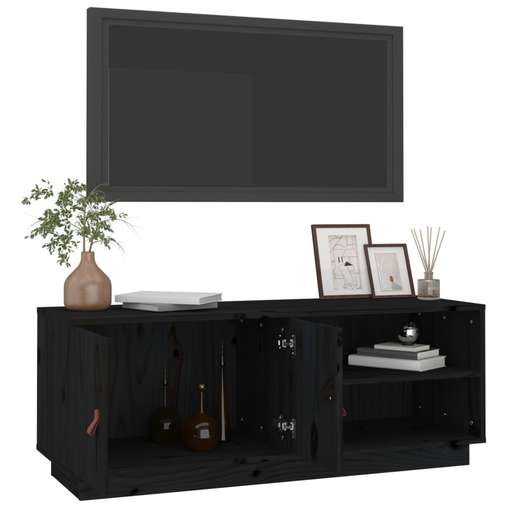 Meuble TV Noir 105x34x40 cm Bois de pin massif - XIOS