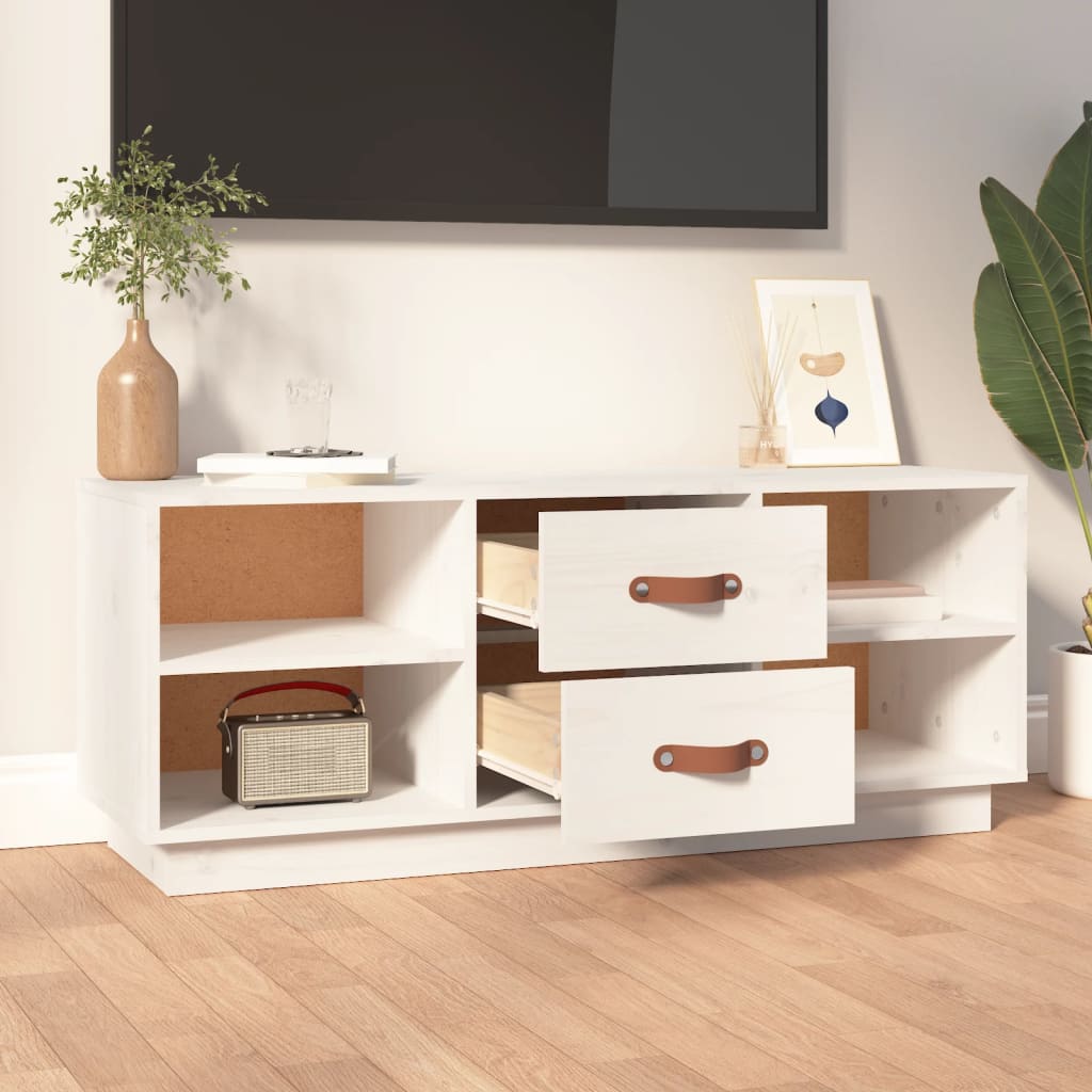 Meuble TV Blanc 100x34x40 cm Bois de pin massif - XIOS
