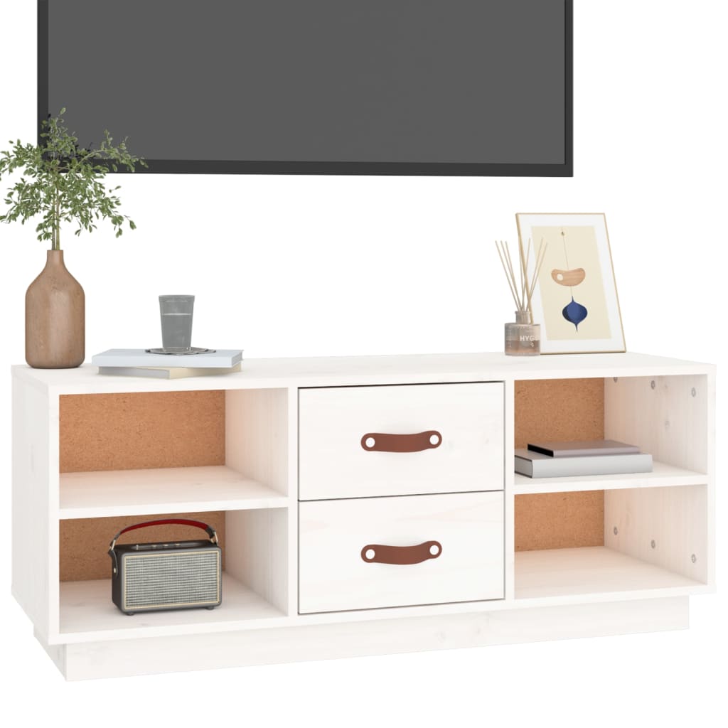 Meuble TV Blanc 100x34x40 cm Bois de pin massif - XIOS