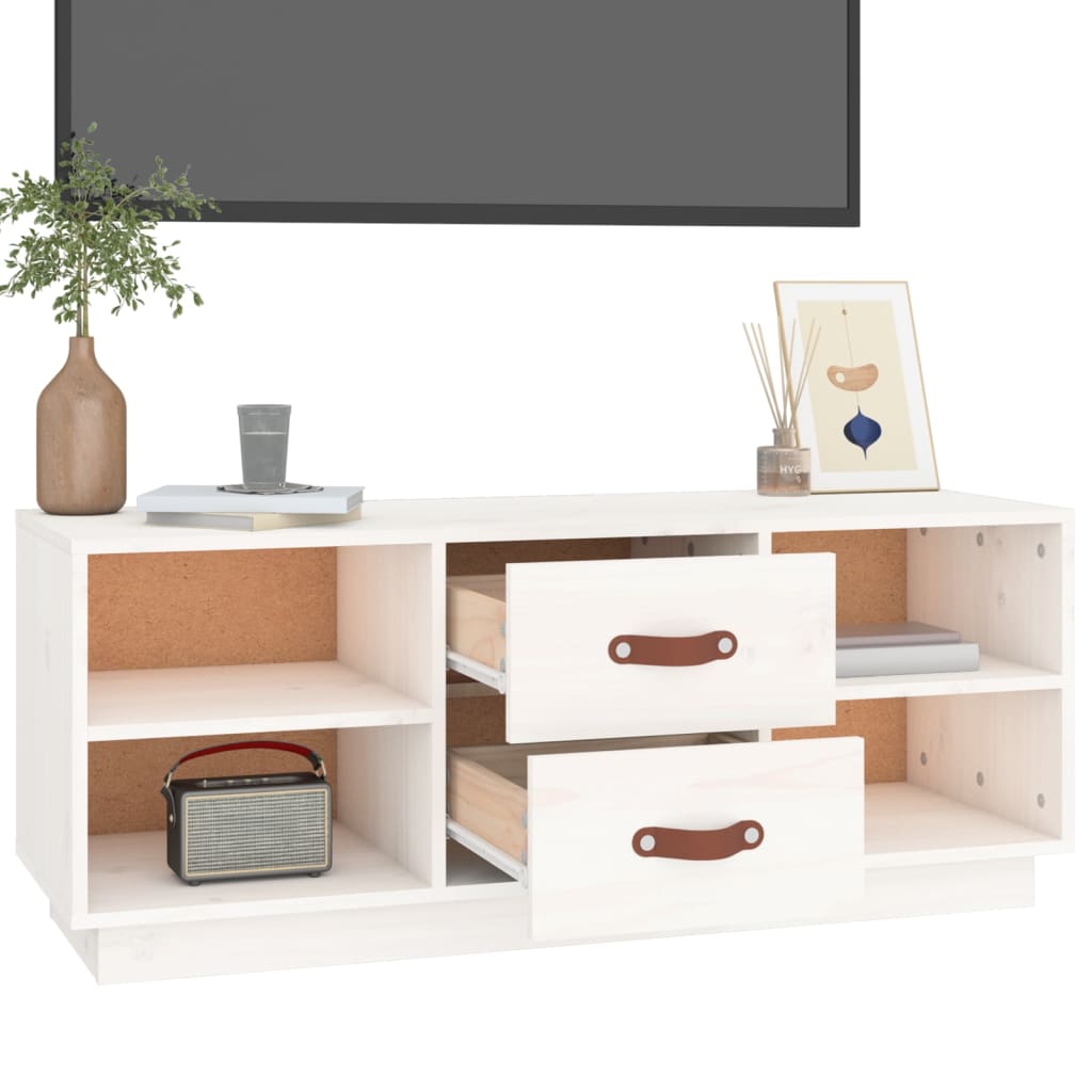 Meuble TV Blanc 100x34x40 cm Bois de pin massif - XIOS