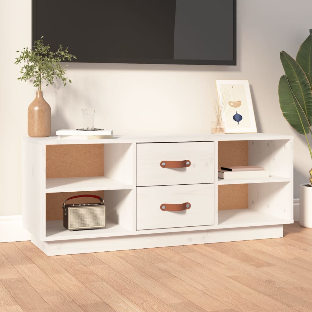 Meuble TV Blanc 100x34x40 cm Bois de pin massif - XIOS