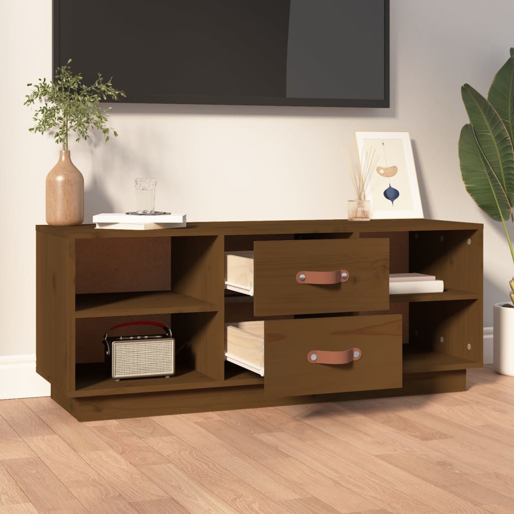 Meuble TV Marron miel 100x34x40 cm Bois de pin massif - XIOS