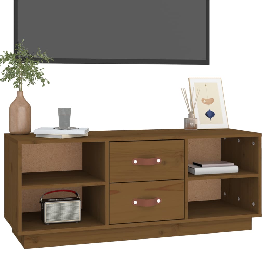 Meuble TV Marron miel 100x34x40 cm Bois de pin massif - XIOS